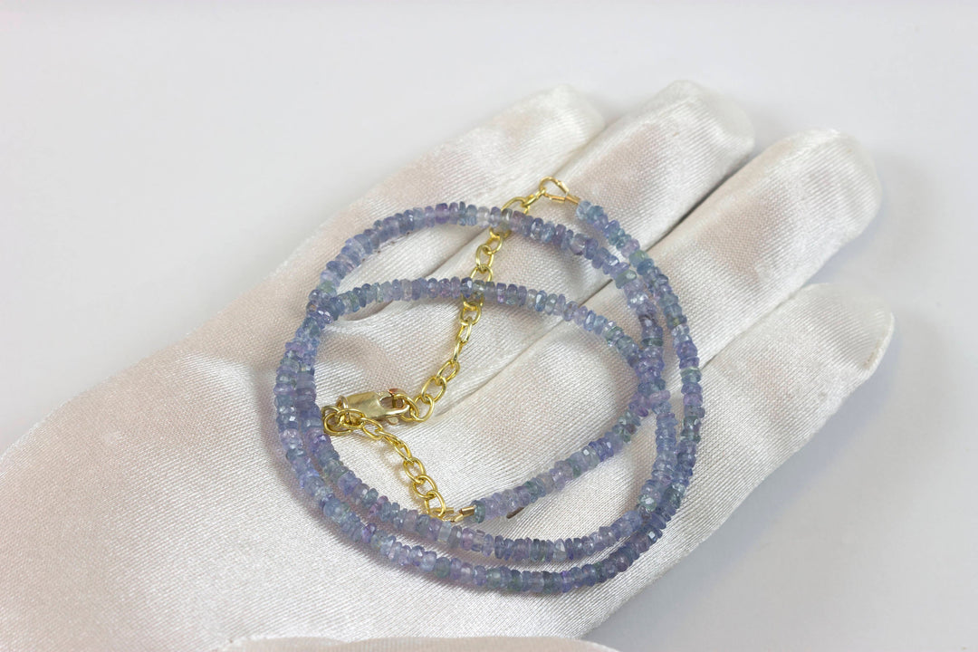 Tanzanite Necklace 14k Gold filled or sterling silver 18 19 Inch Chain Faceted  Natural Earthy  Gemstones Solid Strand 3mm Purple lavender