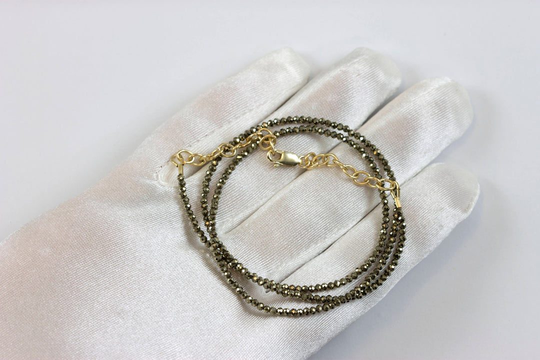 Pyrite Necklace 14k Gold Filled Solid Strand Faceted Small Tiny Dainty Stones 18 19 Inches Simple Design Natural Golden Bronze Vintage Look