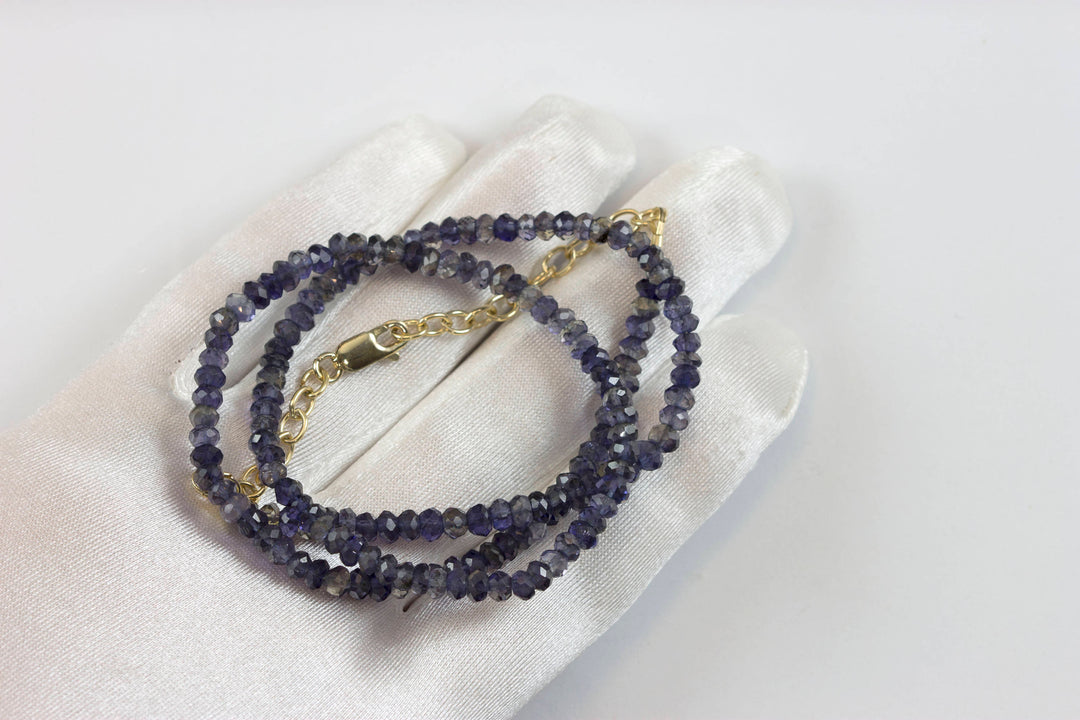 Blue Iolite Necklace 14k Gold filled or sterling silver 18 19 Inch Chain Faceted  Natural Earthy Gemstones Solid Strand 4mm Blue Gray
