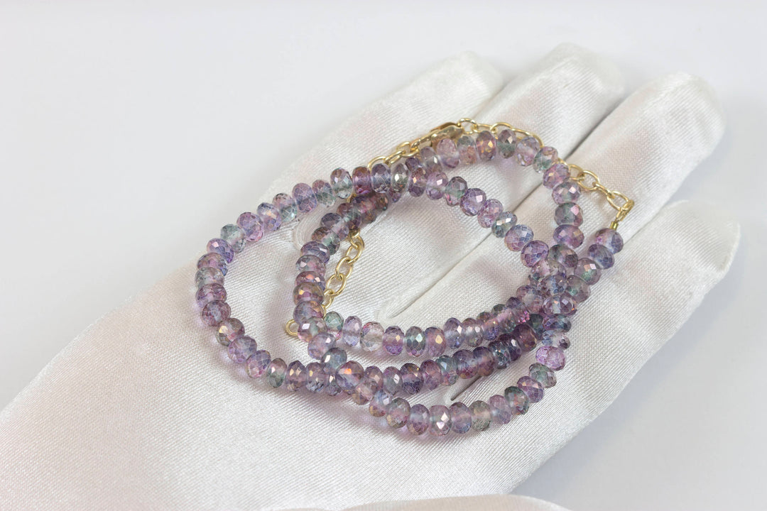 Mystic Quartz  Necklace Beaded 14k Gold Filled Solid Strand Faceted 20 Inch  AAA Purple Blue Lavender Iridescent colors 6mm size