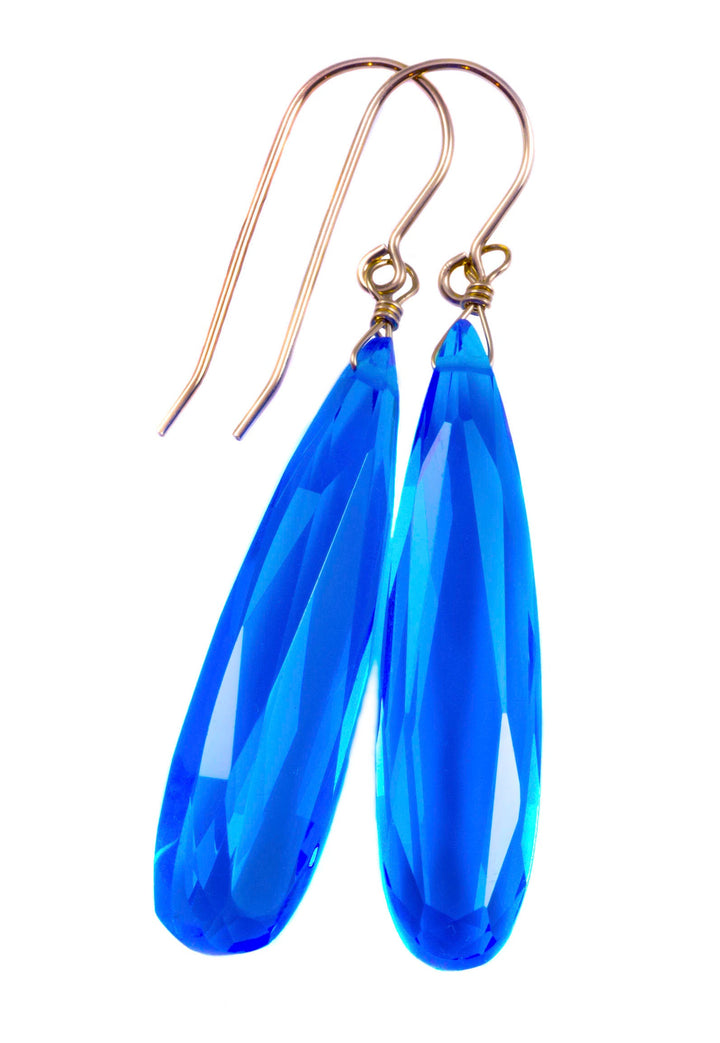 Neon blue simulated Apatite Earrings Faceted Large Long Dangle 14k Gold or Filled or Sterling Silver Classic Simple Clean 2 Inch Drops