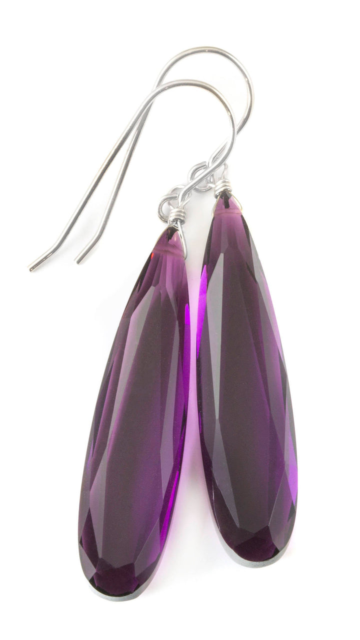 Deep Purple simulated Amethyst Earrings Facet Large Long Dangle 14k Gold or Filled or Sterling Silver Classic Simple Clean 2 Inch Drops