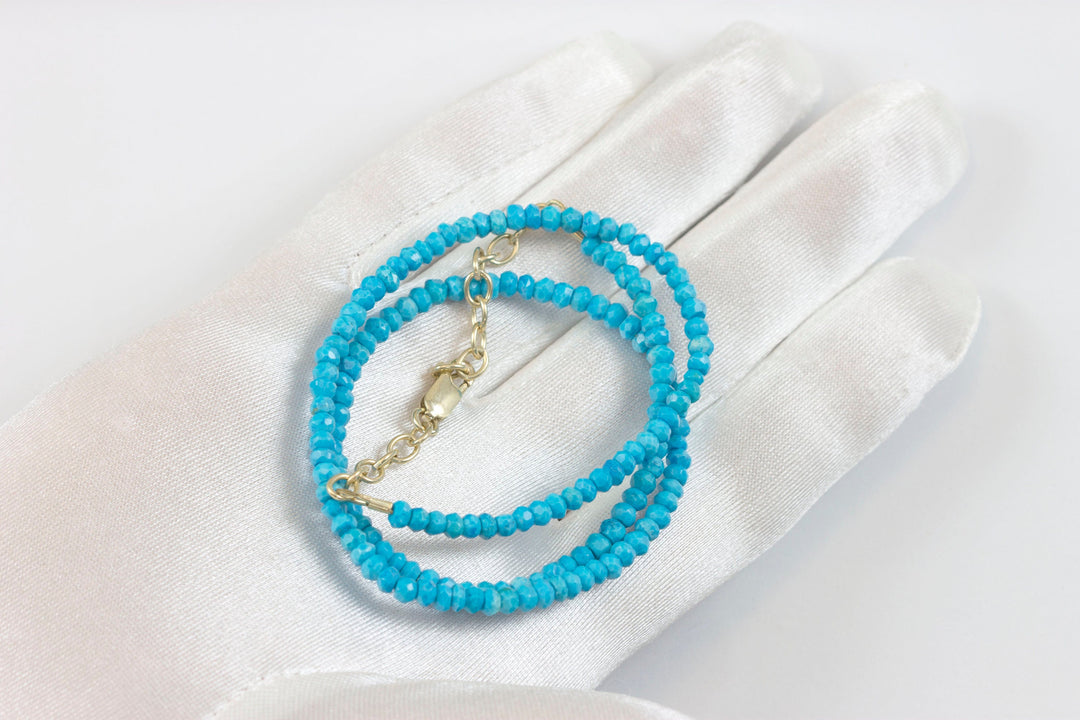 Turquoise  Necklace Beaded 14k Gold Filled or Sterling Silver Solid Strand Faceted 18 Inch  AAA Rich Blue Simple Dainty Design
