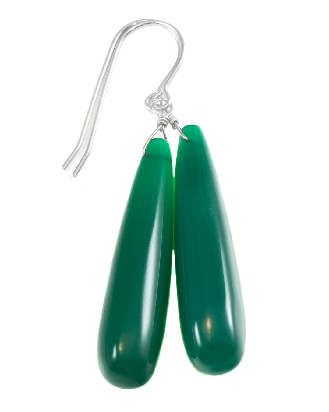 Green Onyx Earrings Smooth Long AAA Drop Dangle Large Narrow Teardrop Sterling Silver or 14k Gold Filled Rich Emerald Green Color Drops