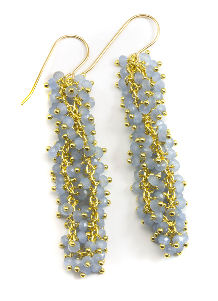 Aqua Blue or Pink Chalcedony Earrings 14k Gold Filled Long Beaded Faceted Dense Clusters 2.5 Inches  Multiple Stones Chandelier Style
