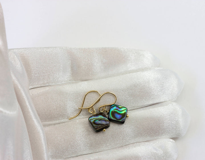 Abalone Paua Shell Teardrop Earrings Natural Peacock Oval 14k Solid Gold or Filled or Sterling Silver Square Simple Small Tiny MOP Drops