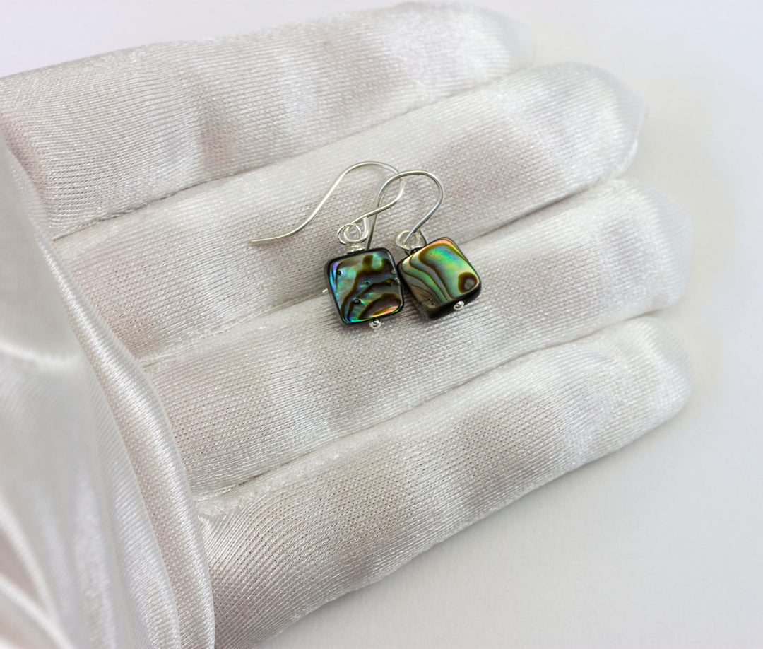 Abalone Paua Shell Teardrop Earrings Natural Peacock Oval 14k Solid Gold or Filled or Sterling Silver Square Simple Small Tiny MOP Drops