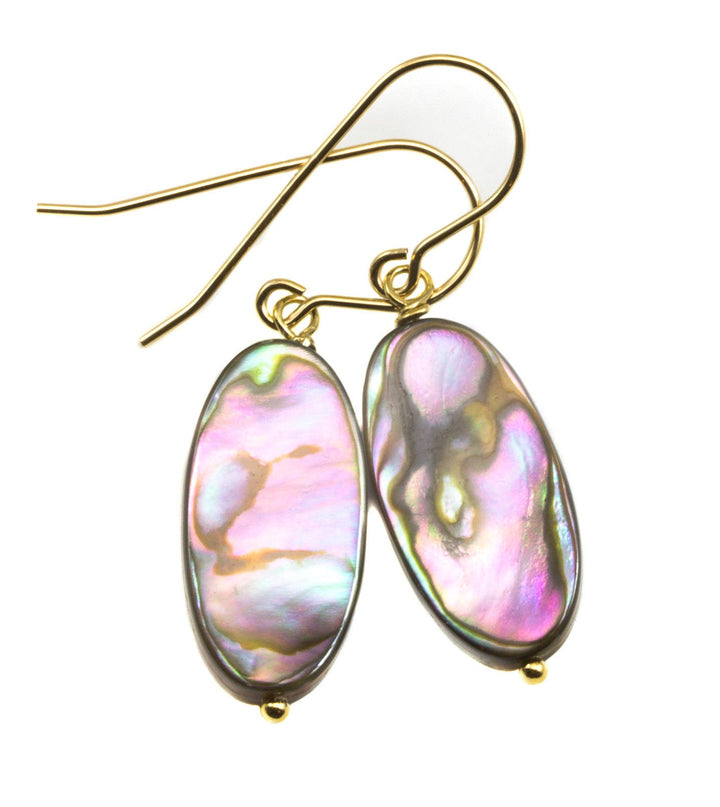 Abalone Paua Shell Teardrop Earrings Natural Peacock Long Narrow Oval 14k Solid Gold or Filled or Sterling Silver Pastel Rainbow MOP Drops