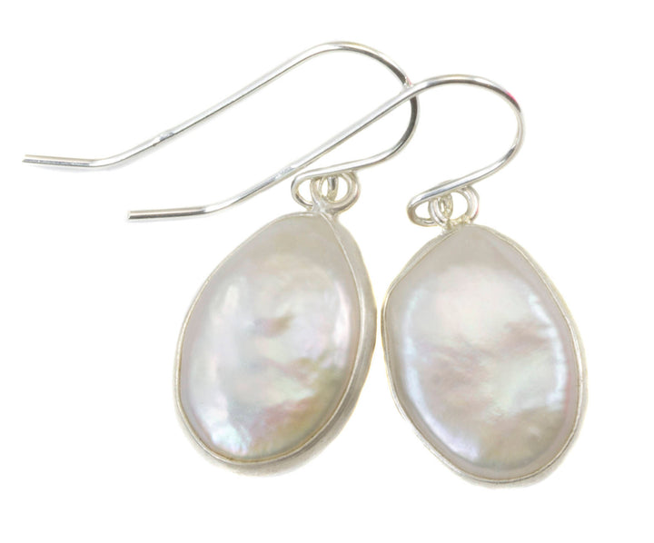 Pearl Earrings 14k solid Gold or Filled or Sterling Silver Bezel Set Oval off round Baroque High Luster Simple Drops Everyday Wear