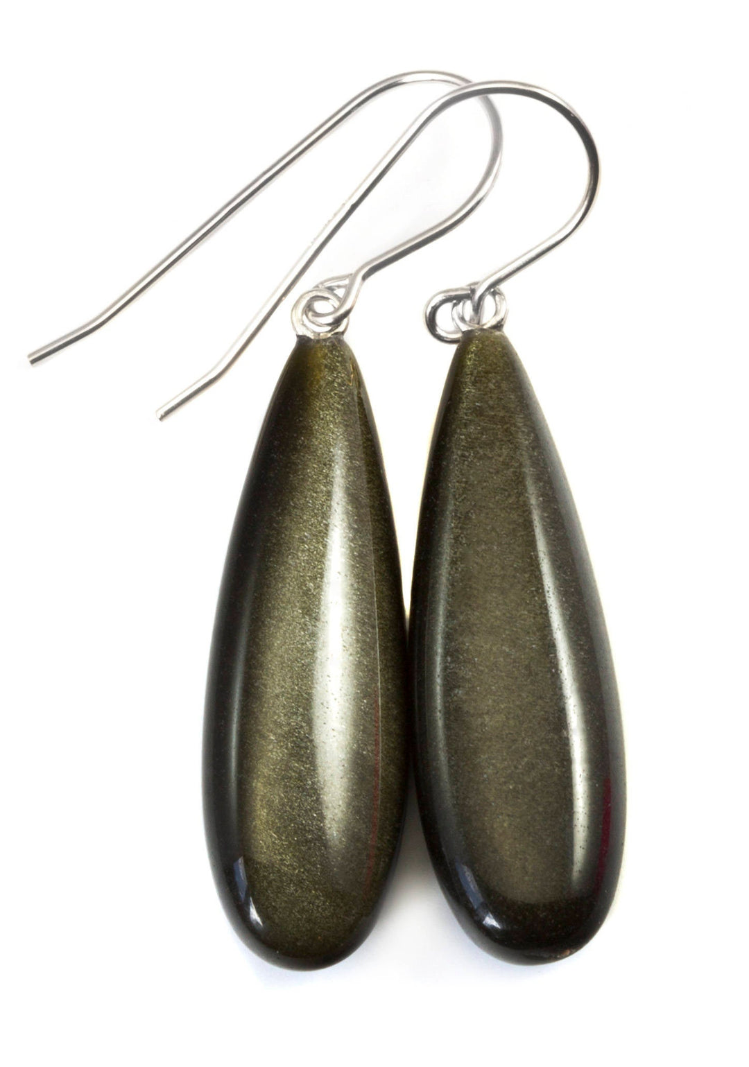 Black Obsidian Earrings Long Smooth Drop Sterling Silver or 14k Gold Filled or Solid 14k Gold Real Natural Simple Puffed Teardrops Shimmery