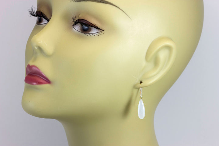 White or Peach Pink Moonstone Earrings Sterling Silver or 14k Gold Filled or 14k Solid  Gold Teardrop Simple Drops Shimmery Iridescence