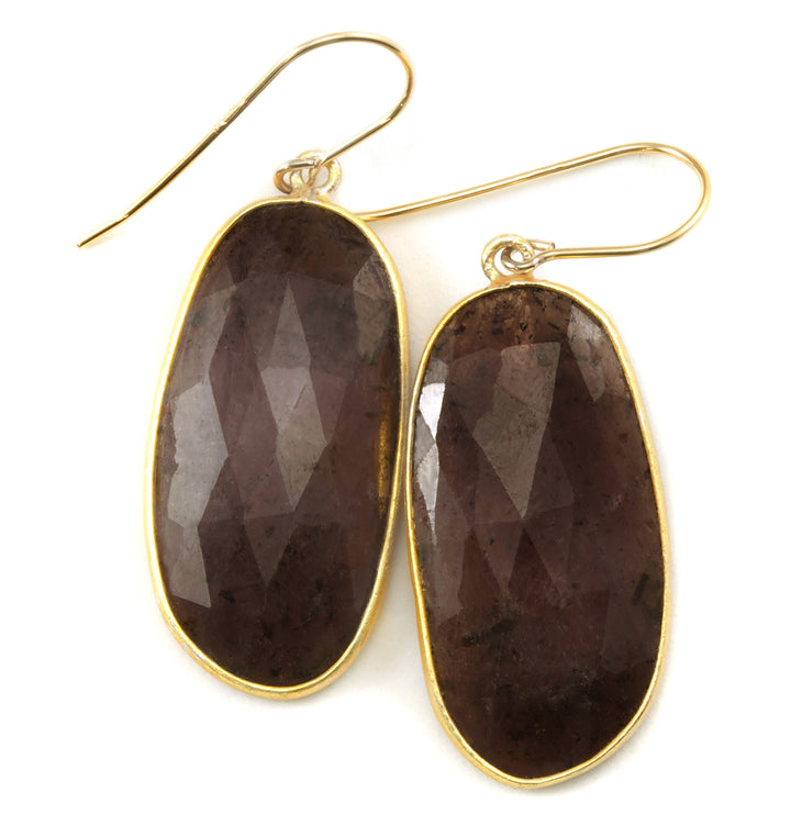 Dark Red Sapphire Earrings Teardrop 14k Solid Gold or Filled  Bezel Long Off Round Oval Shaped Faceted Bezeled  Natural 1.7 Inch Large Drops