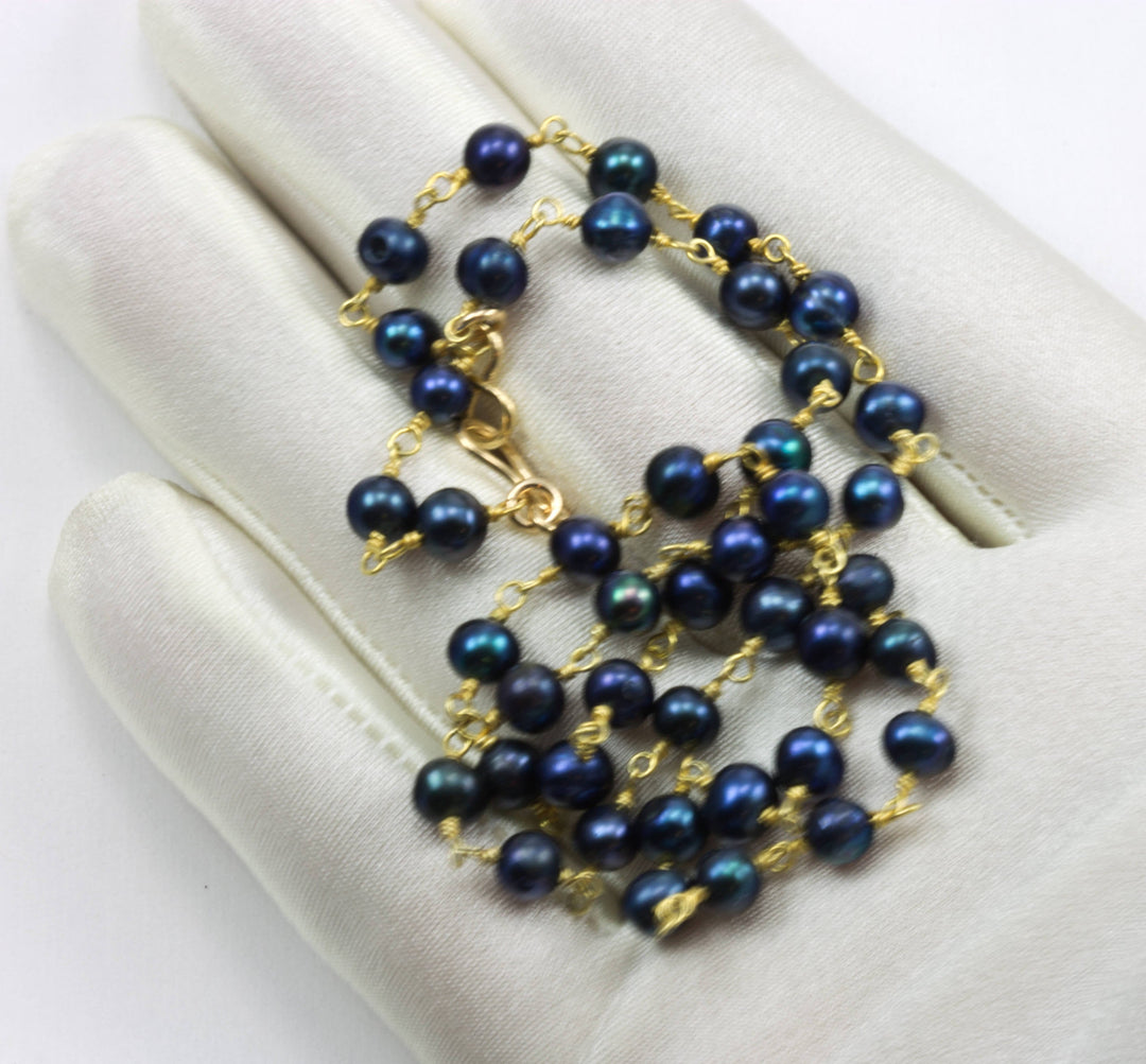 Black Peacock Pearl Necklace Light Gray Freshwater Cultured Pearls  Beaded 18 19 Inches 14k Gold Filled and Plate Simple Chain Link