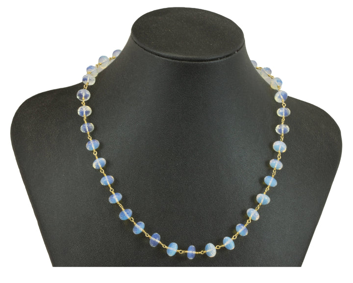 Opalite Necklace Chain Link Beaded 14k gold filled and plate Faceted  24 Inches Rainbow color Iridescence  Simple Sparkly Unique