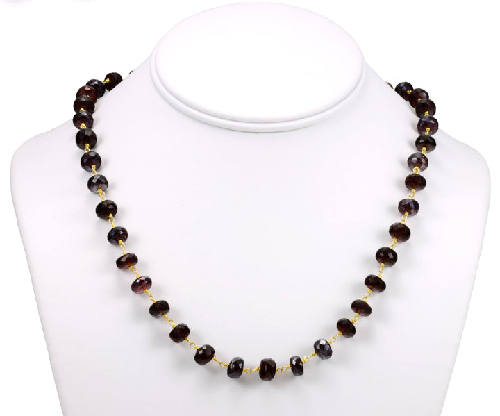 Garnet Necklace Faceted Chain Link  Beaded Necklace 18 19 24 Inch Red Garnet Rondelles Mystic Finish Deep Red Color 7mm 14k Gold Plate Fill