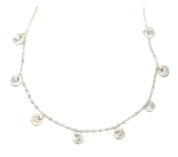 Sterling Silver Chain Necklace Little Dangle Round Coins 36 Inch Length Dainty everyday wear long or double up