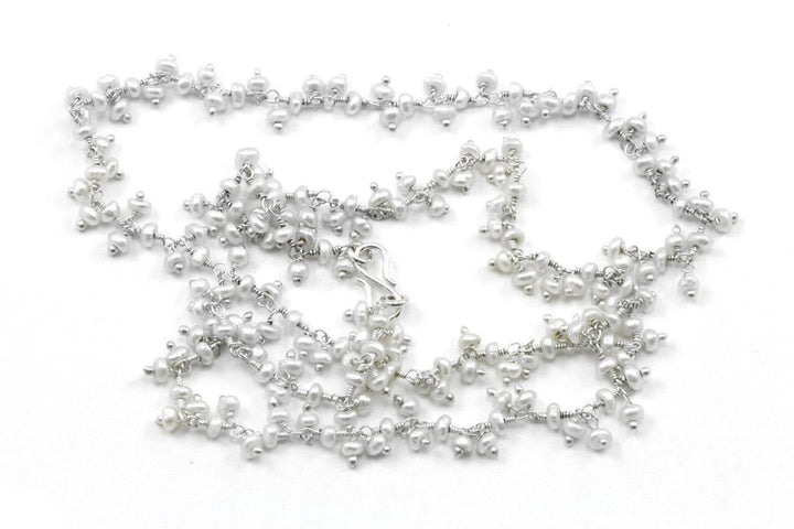 Pearl Cluster Necklace Sterling Silver or 14k Gold Filled Freshwater Cultured White Pearls Dangley Small Beaded 18 19 Inch Length