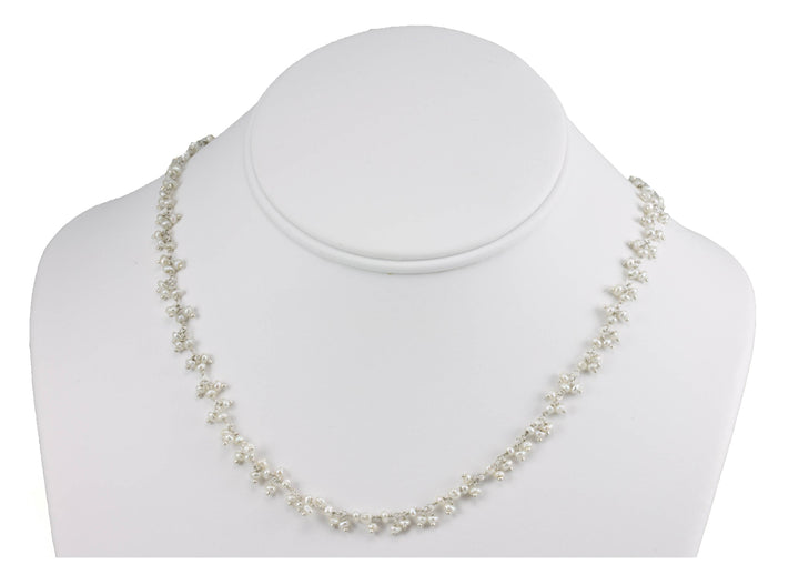 Pearl Cluster Necklace Sterling Silver or 14k Gold Filled Freshwater Cultured White Pearls Dangley Small Beaded 18 19 Inch Length