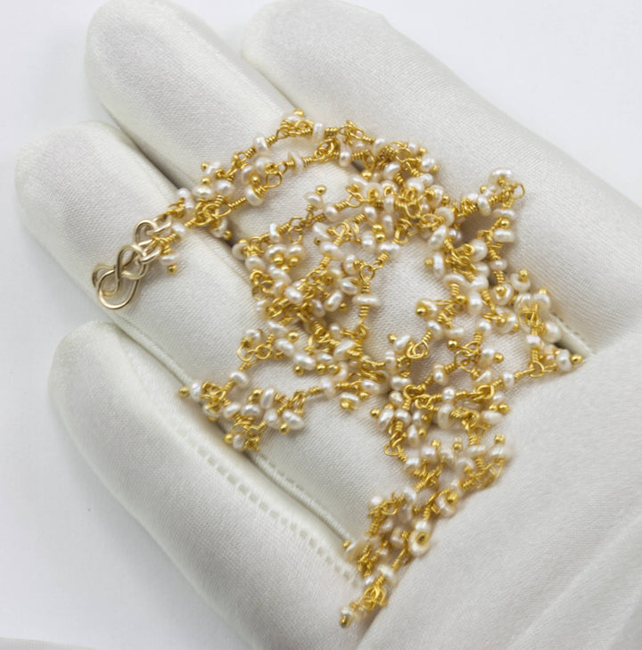 Pearl Cluster Necklace Sterling Silver or 14k Gold Filled Freshwater Cultured White Pearls Dangley Small Beaded 18 19 Inch Length