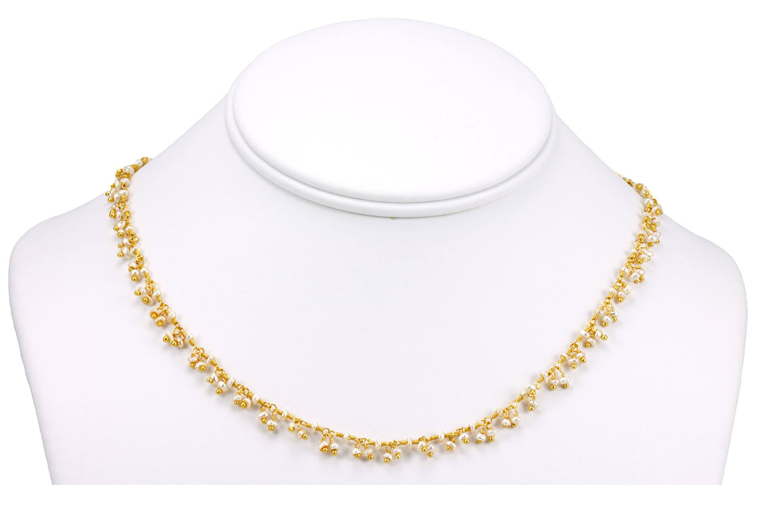 Pearl Cluster Necklace Sterling Silver or 14k Gold Filled Freshwater Cultured White Pearls Dangley Small Beaded 18 19 Inch Length