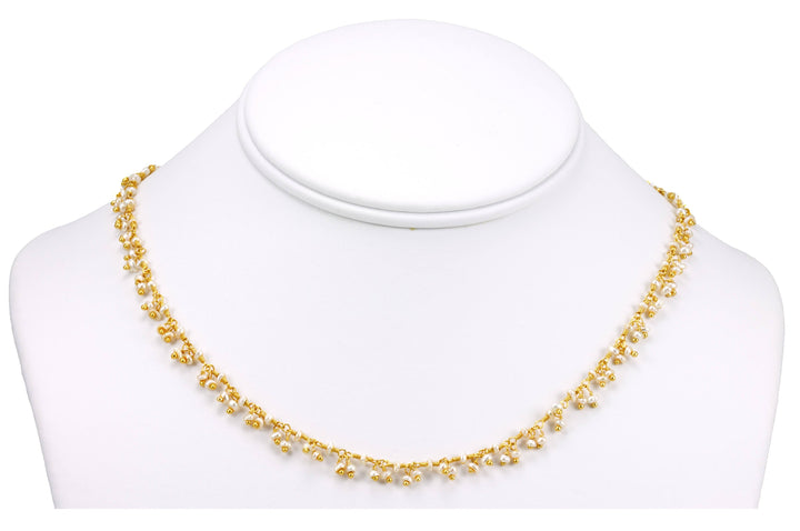 Pearl Cluster Necklace Sterling Silver or 14k Gold Filled Freshwater Cultured White Pearls Dangley Small Beaded 18 19 Inch Length