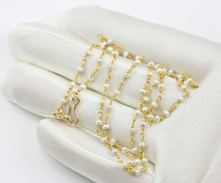 Small Pearl Necklace Freshwater Cultured  14k Gold Fill or Sterling Silver Chain Link Dainty White Pearls Everyday Feminine Wear