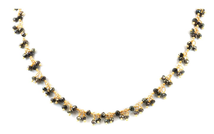 Natural Pyrite Necklace Cluster 14k Gold Fill Beaded Chain Link 18 19 Inches Earthy Golden Color Faceted Iron Pyrite Stones