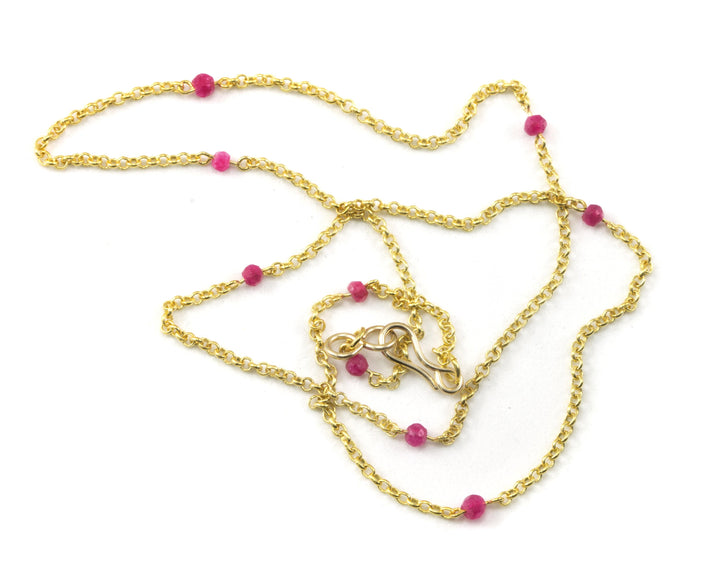 Pink Quartzite Necklace Spaced Chain Link Faceted  14k Gold Fill Necklace 18 19 Inches Small Dainty Simple Laser soldered in line chain