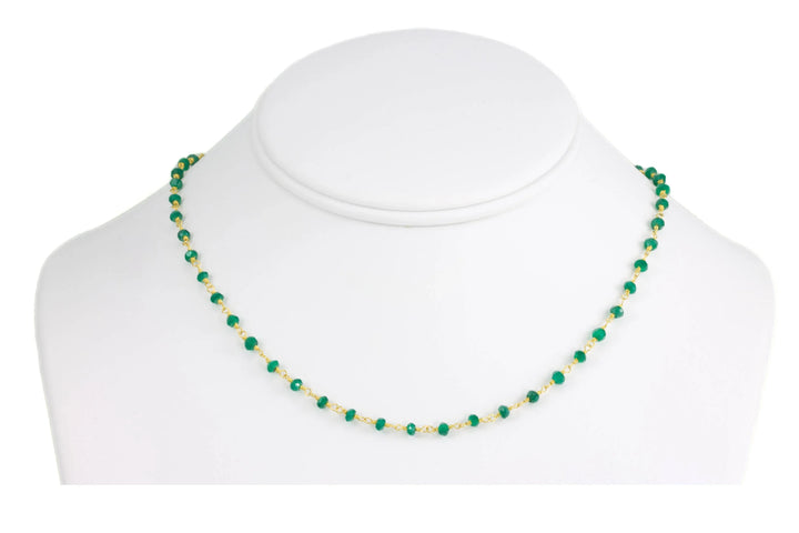 Green Onyx Necklace Faceted Spaced Link Beaded 14k Gold Fill or Sterling Silver Necklace 18 19 Inches Rich Emerald Green in Color 3mm or 5mm - Spyglass Designs