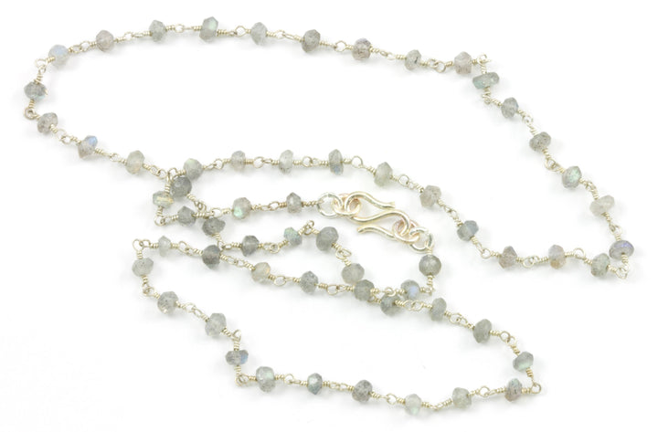 Labradorite Necklace 14k Gold Fill or Sterling Silver  Faceted Beaded Chain Link 18 19 Inches Small Dainty Chain Everyday Wear