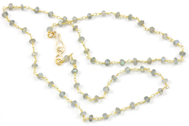 Labradorite Necklace 14k Gold Fill or Sterling Silver  Faceted Beaded Chain Link 18 19 Inches Small Dainty Chain Everyday Wear