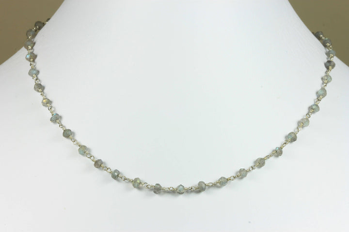 Labradorite Necklace 14k Gold Fill or Sterling Silver  Faceted Beaded Chain Link 18 19 Inches Small Dainty Chain Everyday Wear