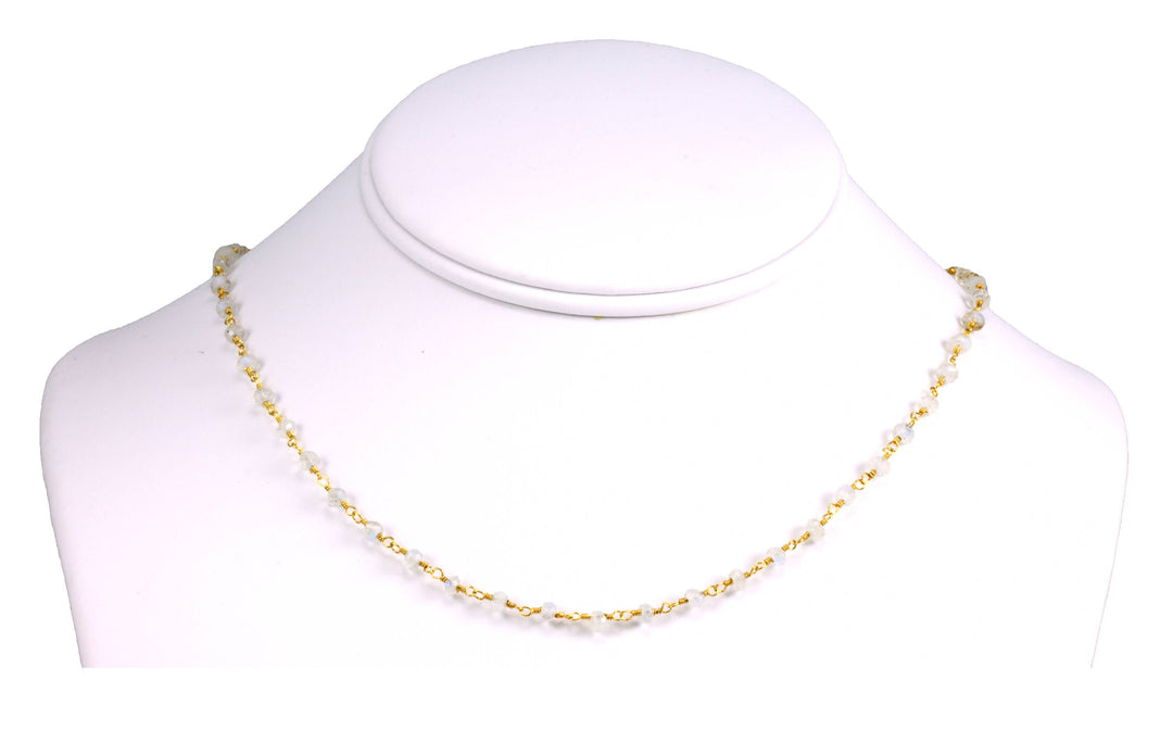 Moonstone Necklace Rainbow Blue White  14k Gold Filled or Sterling Silver Chain Link Faceted  18 19 Inches Simple Dainty Everyday