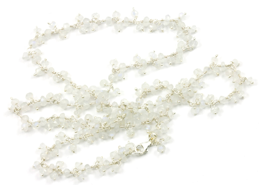 Moonstone Necklace Rainbow Blue White  14k Gold Filled or Sterling Silver Cluster Style Chain Link Faceted  18 19 Inches Simple Dainty