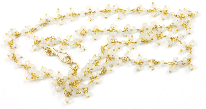 Moonstone Necklace Rainbow Blue White  14k Gold Filled or Sterling Silver Cluster Style Chain Link Faceted  18 19 Inches Simple Dainty