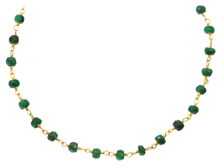 Green Emerald Necklace Faceted Spaced Link Beaded 14k Gold Filled Necklace 18 19 Inches Rondelles AAA Cut Rich Raw Emerald 3 or 4mm