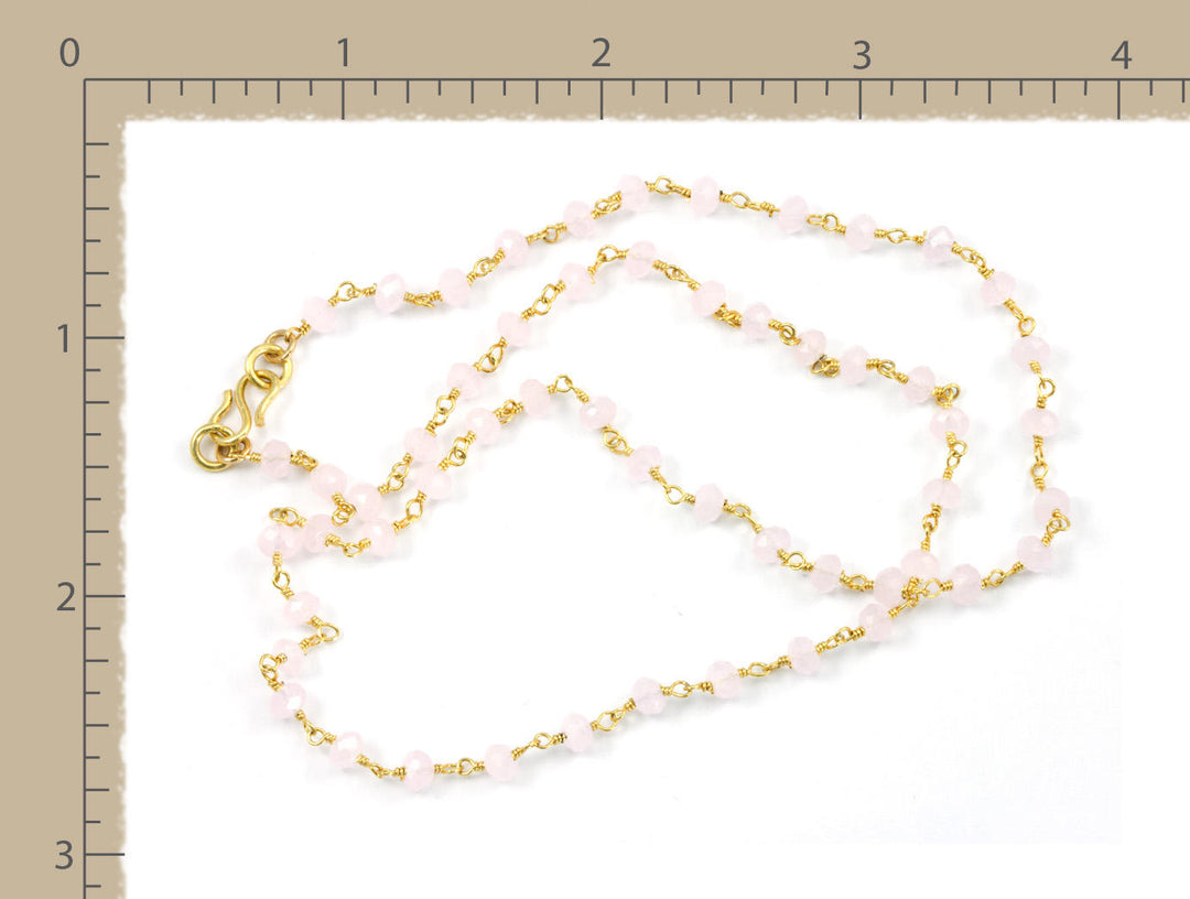 Pink Chalcedony Necklace Faceted Spaced Link Beaded 14k Yellow Gold Necklace 18 19 Inches soft pink Natural Small Simple Design