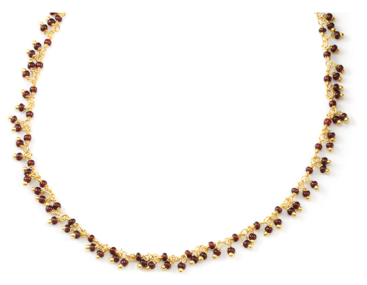 Tiny Red Bead Cluster Necklace Simualted Red Garnet AAA Faceted 14k Gold Fill Beaded Chain Link 18 Inch Spyglass Designs Contemporary Design