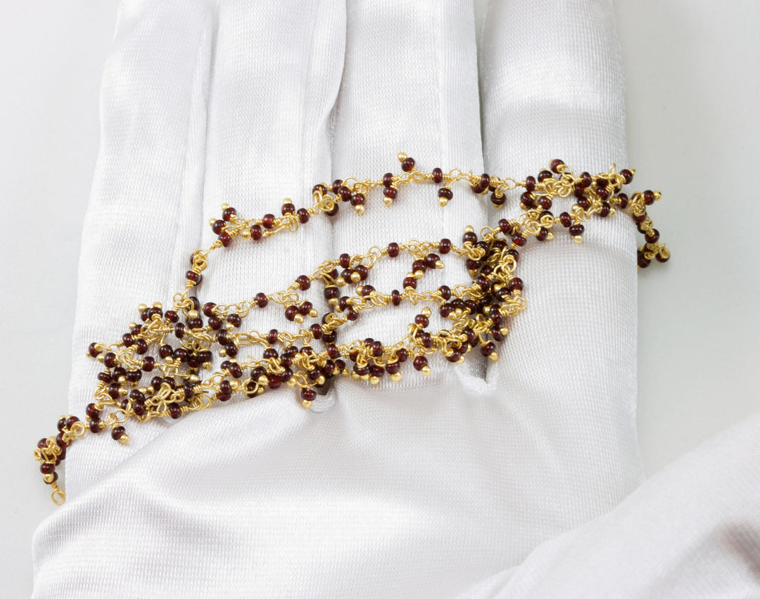 Tiny Red Bead Cluster Necklace Simualted Red Garnet AAA Faceted 14k Gold Fill Beaded Chain Link 18 Inch Spyglass Designs Contemporary Design