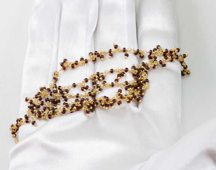 Tiny Red Bead Cluster Necklace Simualted Red Garnet AAA Faceted 14k Gold Fill Beaded Chain Link 18 Inch Spyglass Designs Contemporary Design