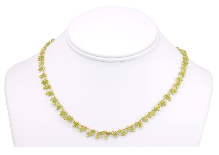 Green Peridot Necklace Natural Faceted Cluster Style 14k Gold Fill or Sterling Silver 18 19 Inch Soft Green Dainty Daily Lightweight Beaded