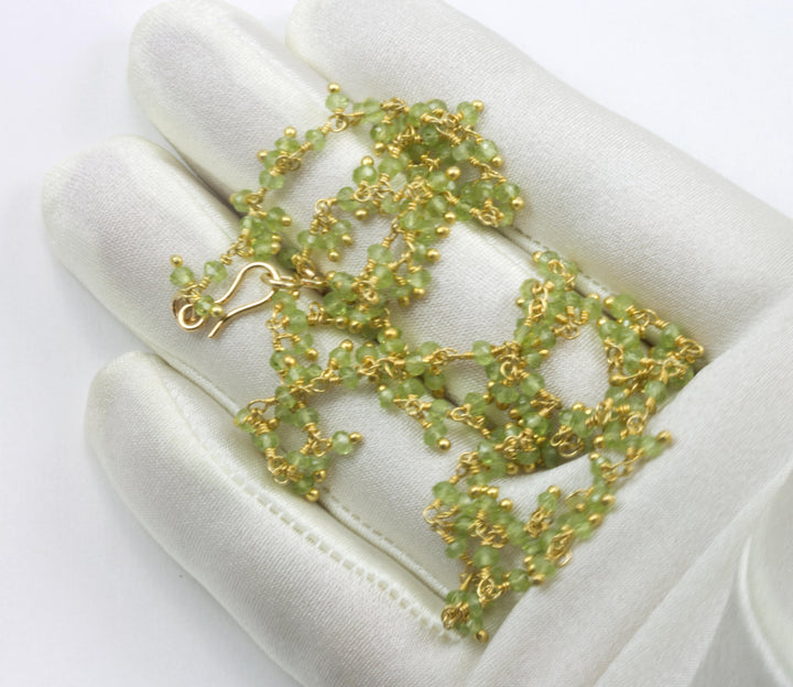 Green Peridot Necklace Natural Faceted Cluster Style 14k Gold Fill or Sterling Silver 18 19 Inch Soft Green Dainty Daily Lightweight Beaded