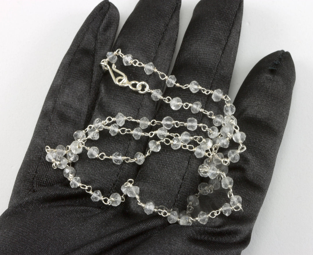 Natural Clear Quartz Necklace Beaded Sterling Silver or 14k Gold Filled Beaded Strand Faceted 18 19 Inch  AAA  classic design Small Dainty