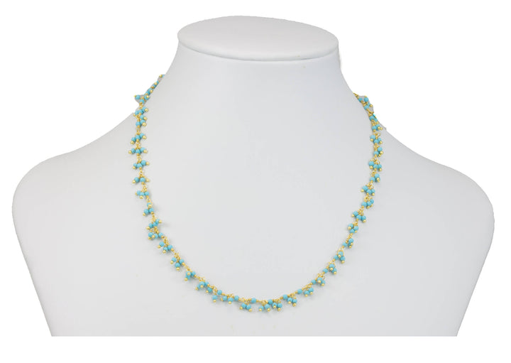 Blue Turquoise Necklace Smooth Cluster Tiny  Beaded 14k Gold Filled  18 19 Inch Natural dainty stone densely beaded Spyglass Designs