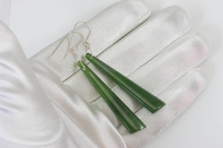 Green Jade Earrings Natural Nephrite Smooth Long Skinny 14k solid gold or filled or Sterling Silver Simple Contemporary thin Drops Long 2.7"