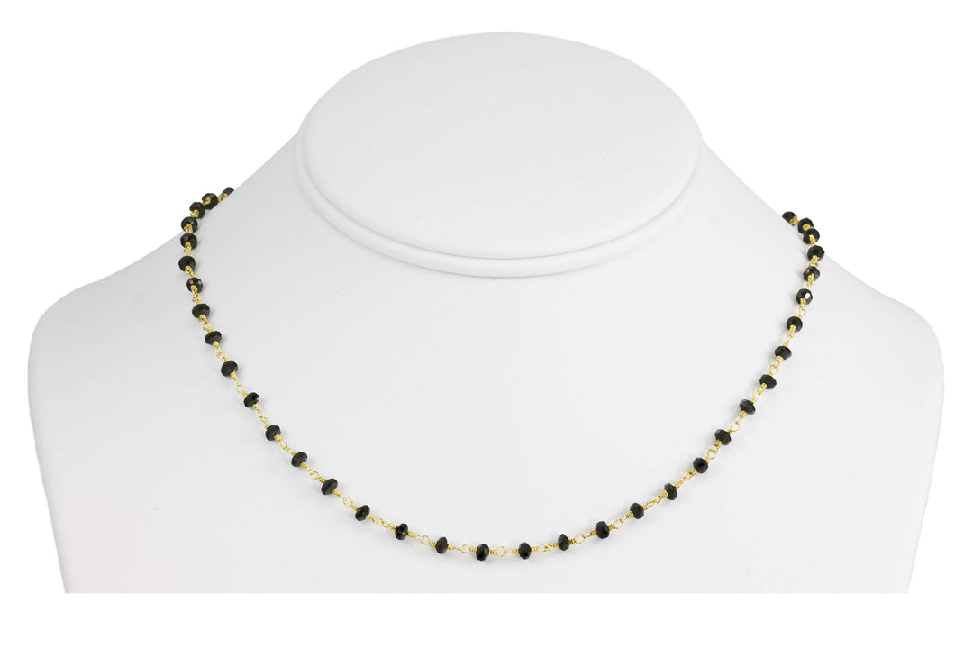 Black Spinel Necklace Faceted Spaced Link Beaded Sterling Silver or 14k Yellow Gold Fill 18 19 Inches  Natural Classic Design Dainty Small