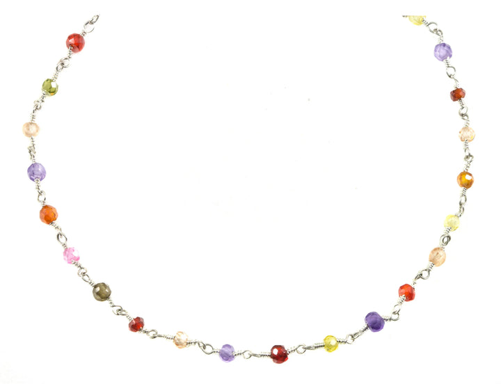 CZ Necklace Sterling Silver or Black Oxidized Chain Link Faceted 18 19 Inches Multicolors Multi Colors Cubic Zirconia - Spyglass Designs