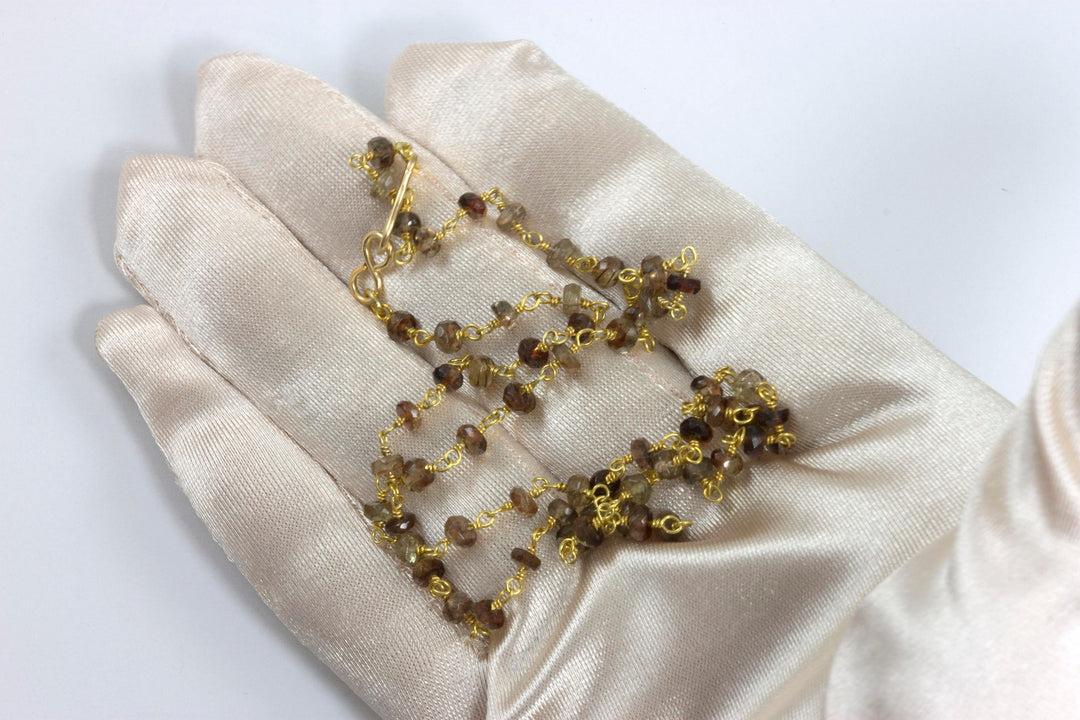 Andalusite Necklace Spaced Chain Link Faceted  Beaded 14k Gold Filled 18 19 Inches Natural Soft Amber brown colors