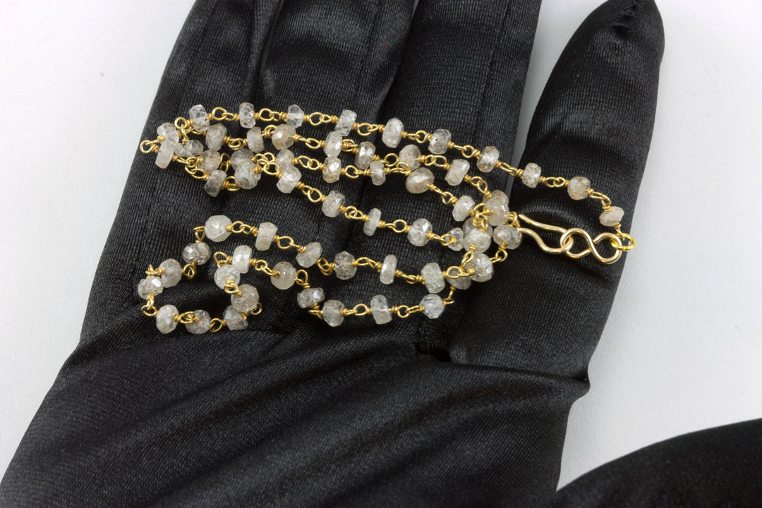 Zircon Necklace Spaced Link Beaded 14k Gold Filled or Sterling Silver 18 19 Inches Natural Clear White Simple Single Beaded Chain daily wear