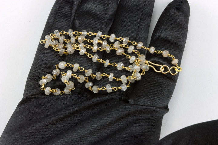 Zircon Necklace Spaced Link Beaded 14k Gold Filled or Sterling Silver 18 19 Inches Natural Clear White Simple Single Beaded Chain daily wear